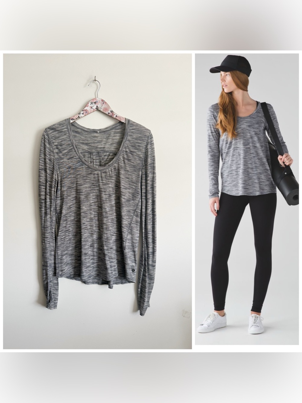 Lululemon Yogi Everyday Long Sleeve Tee Space Dye White Black Top 8-10
